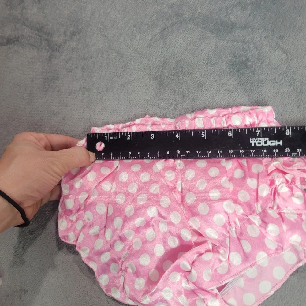 Pink Polka Dot Ruffle Bloomers Baby Toddler Diaper Cover Satin Bow Size L